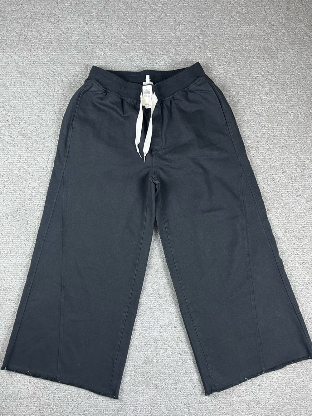Aerie Me Day Pull On Wide Leg Pants Dark Grey Drawstring Elastic Stretch Waist L